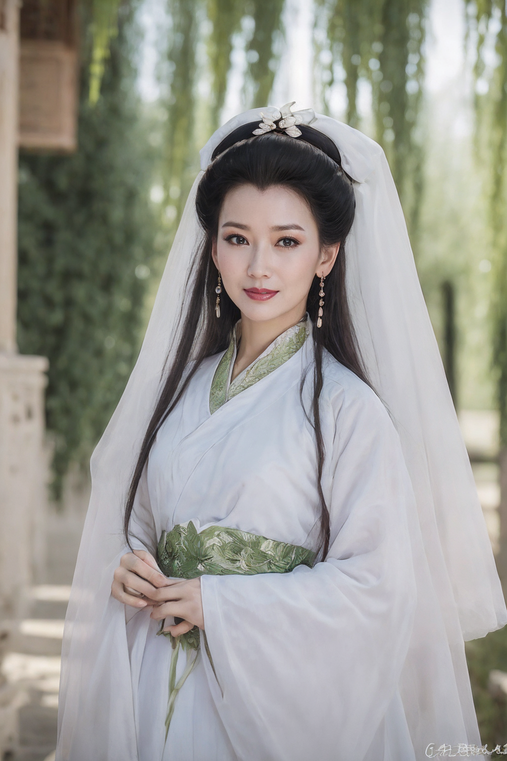 21735-756825886-masterpiece,best quality,Baisuzhen,1girl, white hanfu, veil, (((Willow leaf))),(upper body_1.5), _lora_Baisuzhen_20230814000736_.png